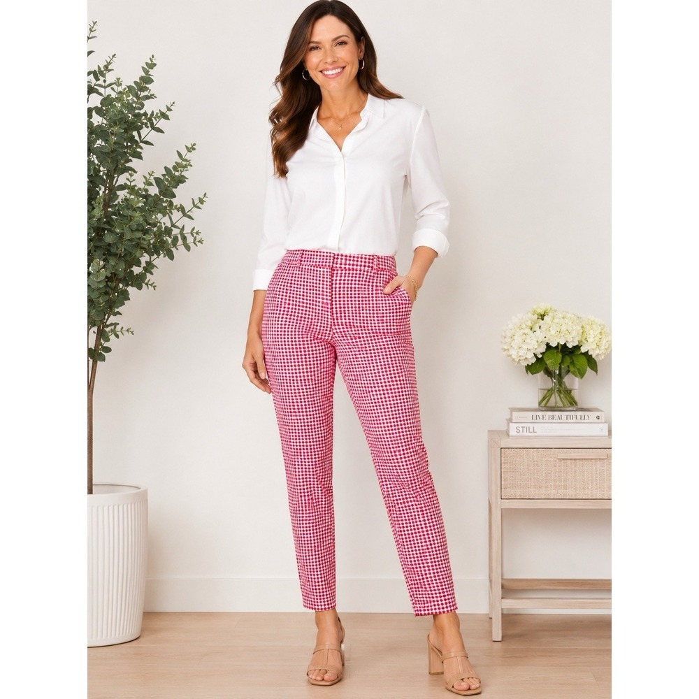 Adrianna Papell Red & White Gingham Ankle Pants Straight Leg Women's Sz 14